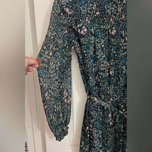 LOFT Green Smocked Floral Long Sleeve Mini Dress - Picture 6 of 9
